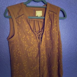 Maeve embroidered and tie front sleeveless blouse